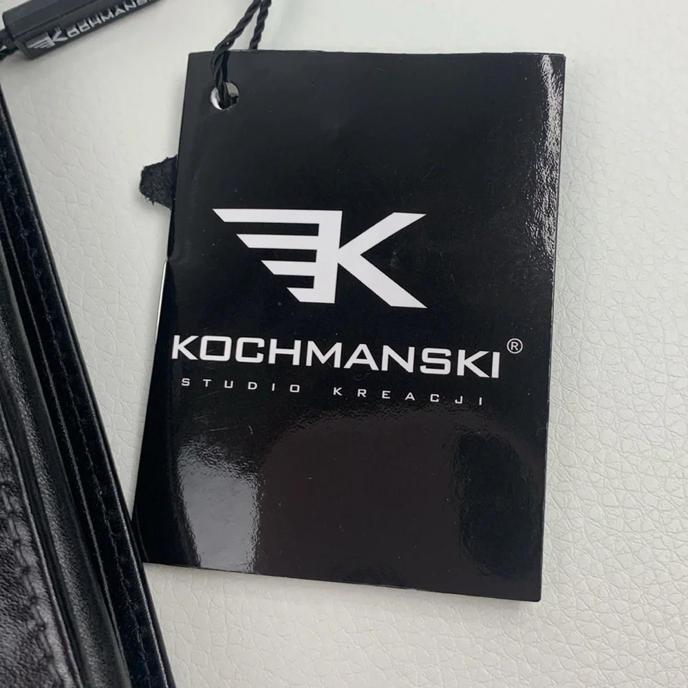 Kochmanski Black Leather Mens Trifold Wallet RFID secure ID Pockets New NWT